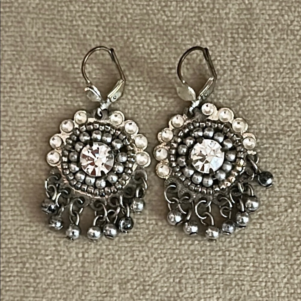 House of Moda Elegant Silver and Crystal Dangle Earrings